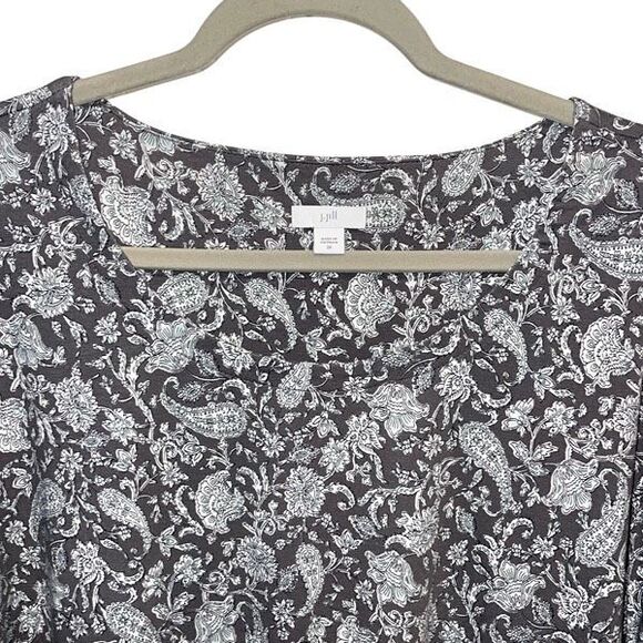 J. Jill Womens Paisley Floral Bell 3/4 Sleeve Boho Top Tunic Gray White Size 2X - Picture 2 of 7